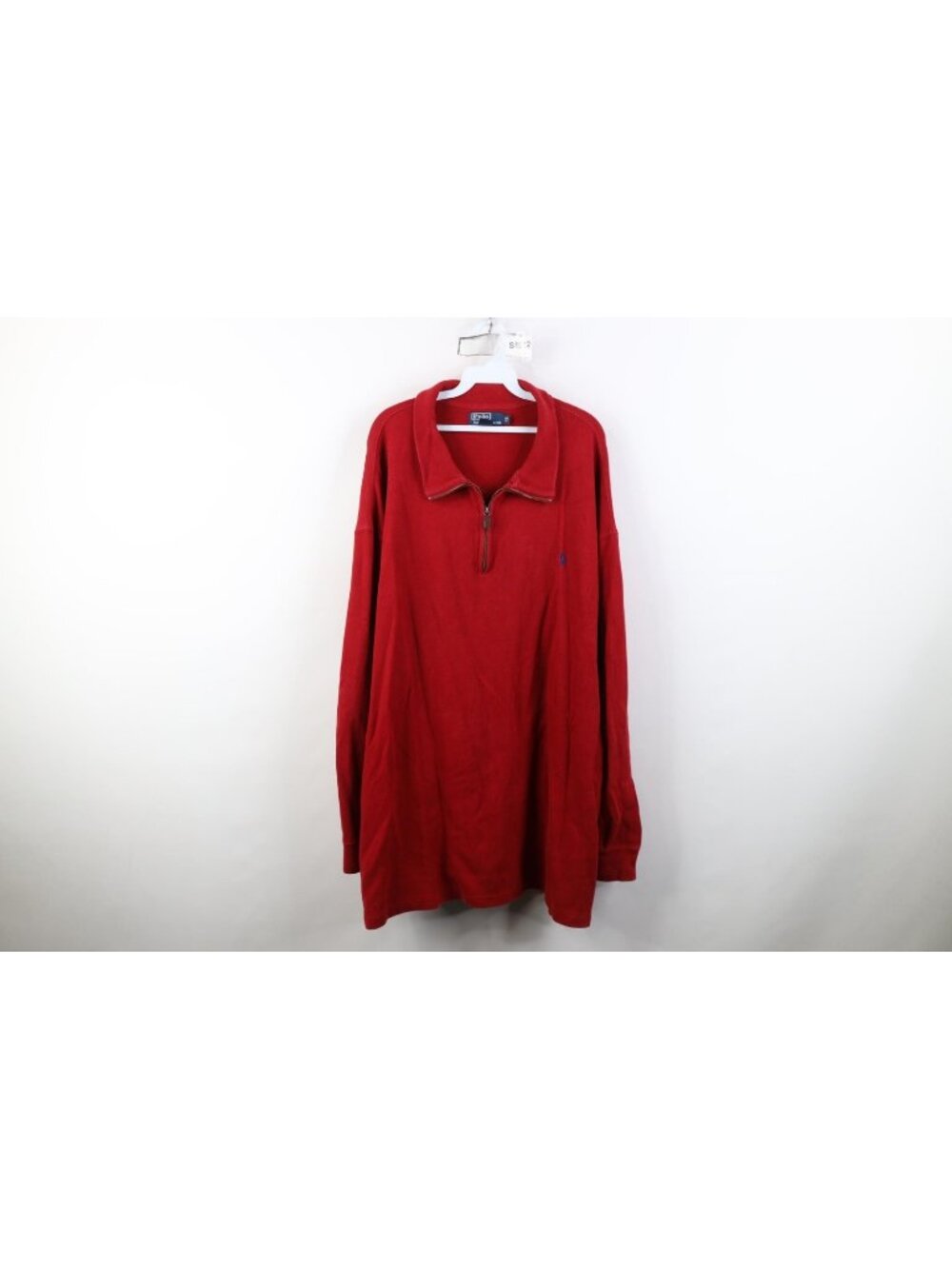 Vintage 90s Ralph Lauren Mens 2XB Cotton Ribbed Knit 1/4 Zip Sweater Red USA